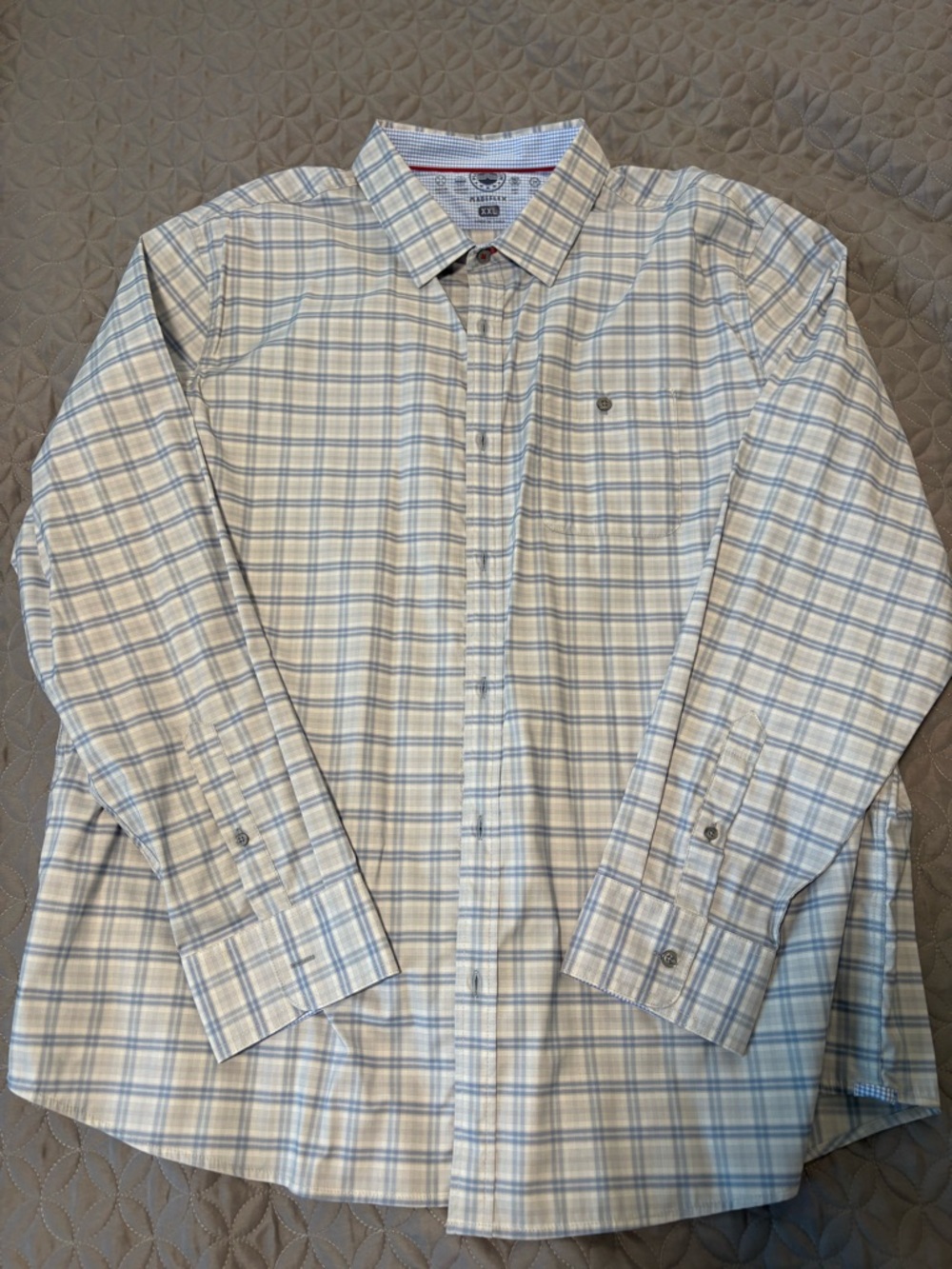 Flag & Anthem Men's Long Sleeve Shirt XXL, Light Blue Plaid, Button Up w/ Pocket